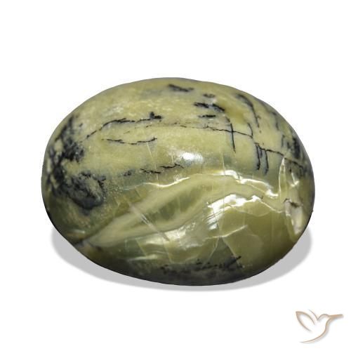 5.74 ct Green Cat's Eye Opal Stone, Natural Cat's Eye Opal in Oval Cabochon Shape for Sale