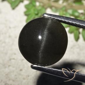 6.48 ct Black Cat's Eye Scapolite Stone, Natural Cat's Eye Scapolite in Round Cabochon Shape for Sale
