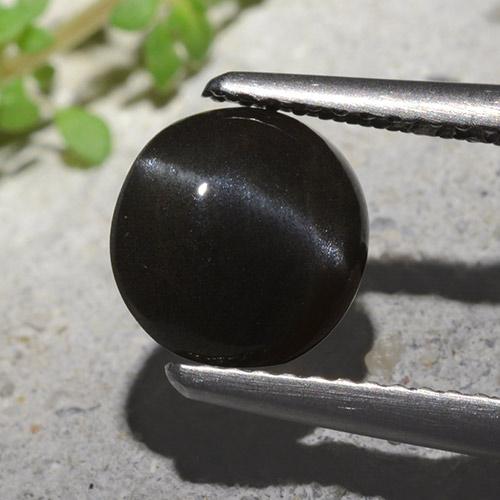 8,3 mm 毫米马达加斯加圆形黑色猫眼方柱石,重 2,19 克拉,天然宝石,半透明 净度,1 猫眼方柱石 - 颜色为黑色,莫氏硬度为 5,5 - 6, Photo A