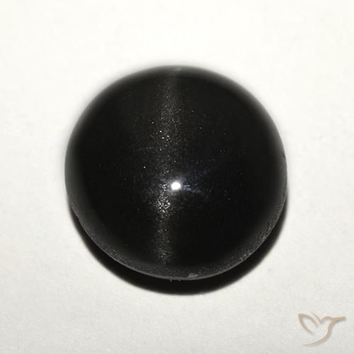 9,8mm runder schwarzer Skapolith Katzenauge aus Madagaskar, Gewicht von 3,89 ct, natürlicher Edelstein in Translucent Reinheit, 1 Stück runder Skapolith Katzenauge - Farbe: Schwarz, Mohs-Härte von 5,5 - 6, Photo A