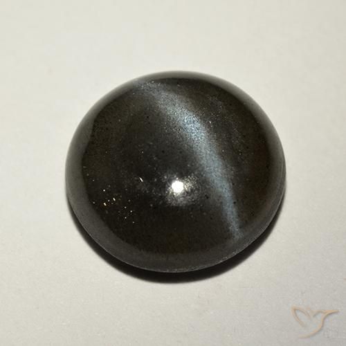 2.62 ct Black Cat's Eye Scapolite Stone, Natural Cat's Eye Scapolite in Round Cabochon Shape for Sale