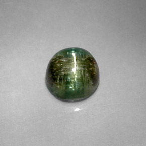 1.20 ct Green Cat's Eye Tourmaline Gemstone, Cat's Eye Tourmaline Gem in Round Cabochon Shape for Sale.