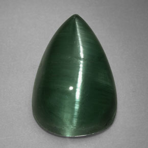 2.46 ct Green Cat's Eye Tourmaline Gemstone, Cat's Eye Tourmaline Gem in Pear Cabochon Shape for Sale.