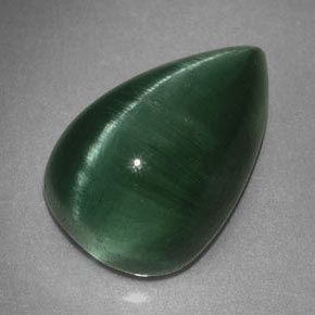 Cat's Eye Tourmaline Gemstone in 10 x 6.5 mm Size for Sale, Cat's Eye Tourmaline Stone in Deep Green Color