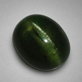 5.99 ct Green Cat's Eye Tourmaline Stone, Natural Cat's Eye Tourmaline in Oval Cabochon Shape for Sale