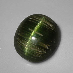 3.24 ct Green Cat's Eye Tourmaline Gemstone, Cat's Eye Tourmaline Gem in Oval Cabochon Shape for Sale.