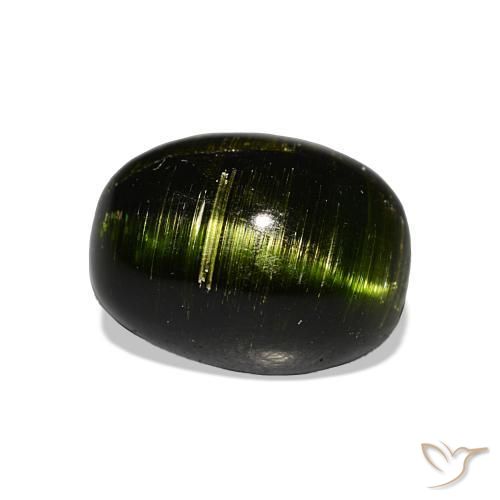 5.24 ct Green Cat's Eye Tourmaline Stone, Natural Cat's Eye Tourmaline in Oval Cabochon Shape for Sale