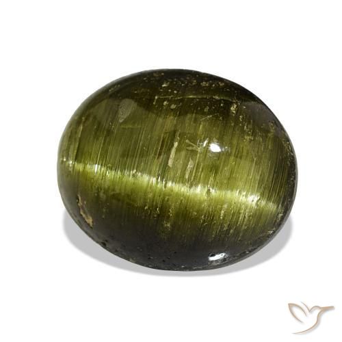 13.44 ct Green Cat's Eye Tourmaline Stone, Natural Cat's Eye Tourmaline in Oval Cabochon Shape for Sale