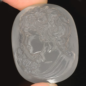 64.46 ct White Chalcedony Gemstone, Chalcedony Gem in Carved Cameo Shape for Sale.