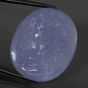 27.59 ct Blue Chalcedony Gemstone, Chalcedony Gem in Carved Cameo Shape for Sale.
