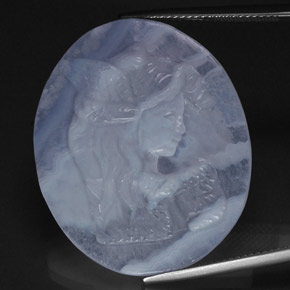 37.65 ct Blue Chalcedony Gemstone, Chalcedony Gem in Carved Cameo Shape for Sale.