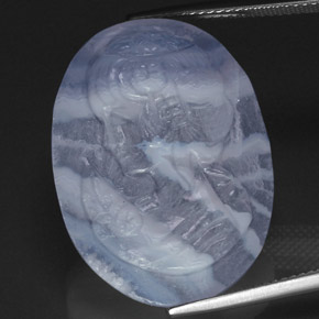 24.09 ct Blue Chalcedony Gemstone, Chalcedony Gem in Carved Cameo Shape for Sale.