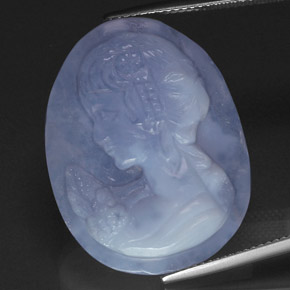 28.00 ct Blue Chalcedony Gemstone, Chalcedony Gem in Carved Cameo Shape for Sale.