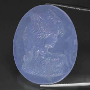 53.37 ct Blue Chalcedony Stone, Natural Chalcedony in Carved Cameo Shape for Sale