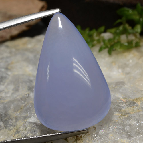 24.4 x 15.9mm Pear Cabochon Violet Chalcedony from Brazil, Weight of 16.13ct, Natural untreated Gemstone in Translucent Clarity, 1pc Chalcedony - Color: Bluish Violet, Mohs Hardness of 6.5 - 7 suitable for daily wear jewelry, Photo A