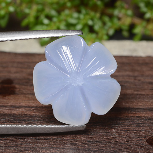 Light Purplish Blue Chalcedony Gem - 8.7ct Carved Flower (ID: 485497)