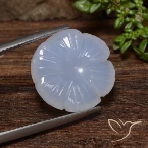 12.46 ct Blue Chalcedony Stone, Natural Chalcedony in Carved Flower Shape for Sale