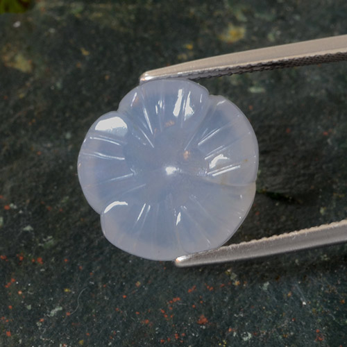 Violet Blue Chalcedony Gem - 8.9ct Carved Flower (ID: 485671)