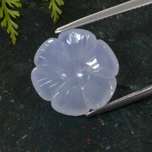 Violet Blue Chalcedony Gem - 9.8ct Carved Flower (ID: 485678)