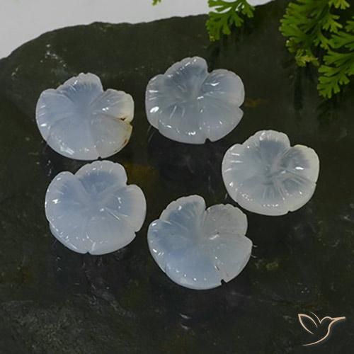 24.85 ctw Blue Chalcedony Stones, Natural Chalcedony in Carved Flower Shape for Sale