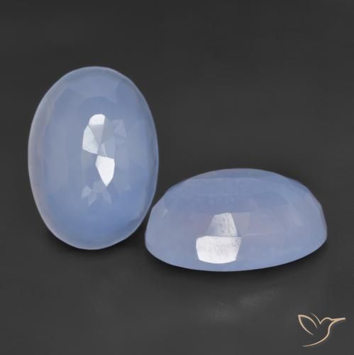 11.14 ctw Blue Chalcedony Stones, Natural Chalcedony in Oval Buff-Top Shape for Sale
