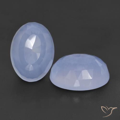 12.45 ctw Blue Chalcedony Stones, Natural Chalcedony in Oval Buff-Top Shape for Sale