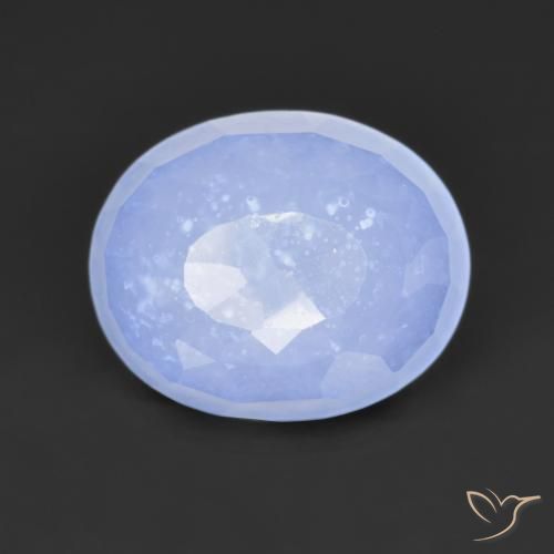 3.62 ct Blue Chalcedony Stone, Natural Chalcedony in Oval Buff-Top Shape for Sale