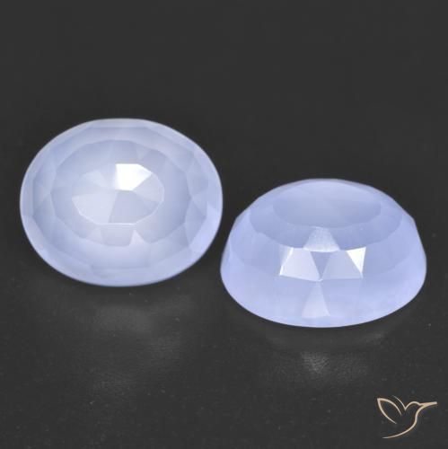 7.06 ctw Blue Chalcedony Stones, Natural Chalcedony in Oval Buff-Top Shape for Sale