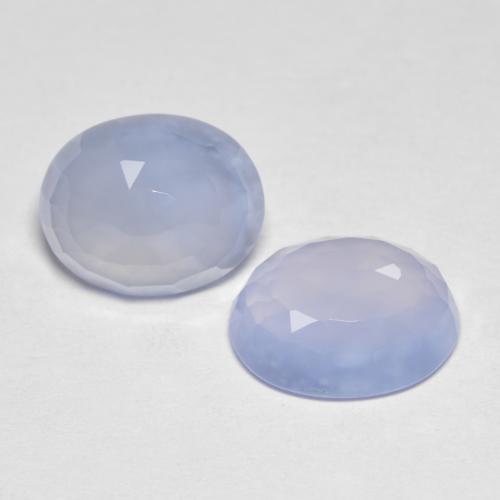 2 Stück ovaler blauer Chalcedon in der Größe 10,1 x 8,1mm, Gewicht 4,99 gesamt / durchschn. Je 2,5 ct, Purpurblau in Translucent Reinheit, Natürlicher Edelstein, Mohs-Härte 6,5 - 7 Geeignet für den täglichen Gebrauch im Schmuck , Photo A