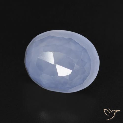 3.82 ct Blue Chalcedony Stone, Natural Chalcedony in Oval Buff-Top Shape for Sale