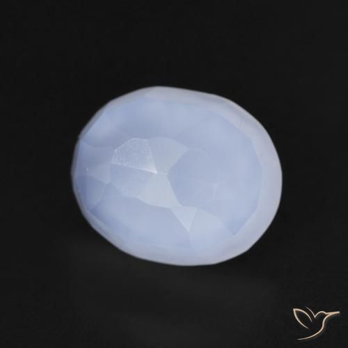 3.42 ct Blue Chalcedony Stone, Natural Chalcedony in Oval Buff-Top Shape for Sale