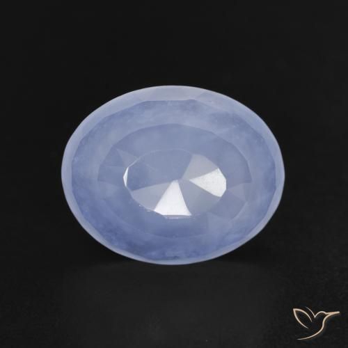 2.87 ct Blue Chalcedony Stone, Natural Chalcedony in Oval Buff-Top Shape for Sale