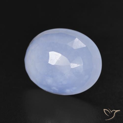3.46 ct Blue Chalcedony Stone, Natural Chalcedony in Oval Buff-Top Shape for Sale