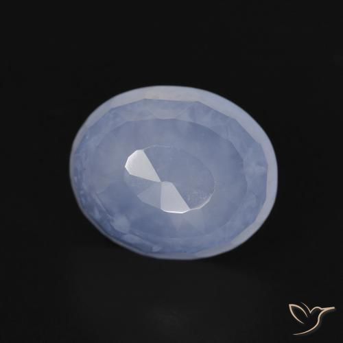 3.91 ct Blue Chalcedony Stone, Natural Chalcedony in Oval Buff-Top Shape for Sale