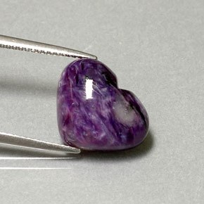 6.66 ct Violet Charoite Gemstone, Charoite Gem in Heart Cabochon Shape for Sale.