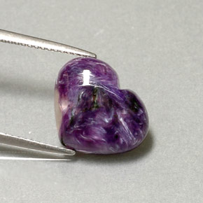 4.95 ct Violet Charoite Gemstone, Charoite Gem in Heart Cabochon Shape for Sale.