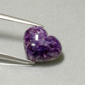 5.06 ct Violet Charoite Gemstone, Charoite Gem in Heart Cabochon Shape for Sale.