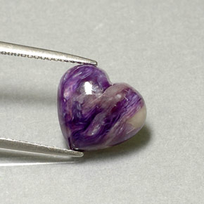 4.46 ct Violet Charoite Gemstone, Charoite Gem in Heart Cabochon Shape for Sale.