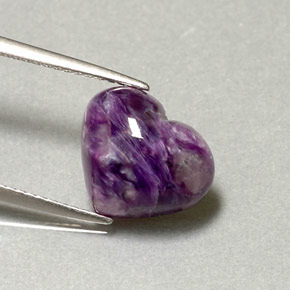 4.16 ct Violet Charoite Gemstone, Charoite Gem in Heart Cabochon Shape for Sale.