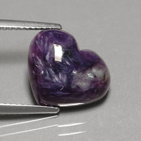 4.91 ct Violet Charoite Gemstone, Charoite Gem in Heart Cabochon Shape for Sale.