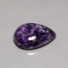 5.55 ct Violet Charoite Gemstone, Charoite Gem in Pear Cabochon Shape for Sale.