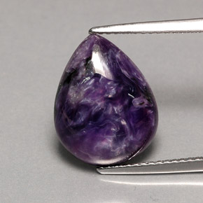 5.55 ct Violet Charoite Stone, Natural Charoite in Pear Cabochon Shape for Sale
