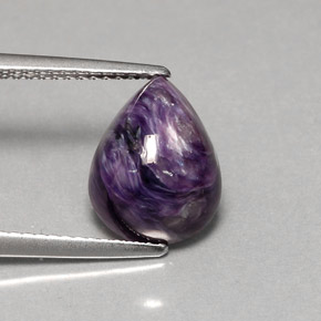 3.61 ct Violet Charoite Stone, Natural Charoite in Pear Cabochon Shape for Sale