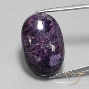 Charoïte Violet Ovale 27,6 x 18mm De Russie, poids de 35,08 ct, pierre gemme naturelle Non traité de pureté Opaque , 1 pièce de charoite oval cabochon, couleur : Violet moyen-foncé, dureté de Mohs de 4.5 à 5, Photo A