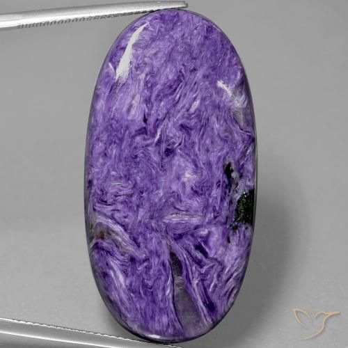 55,43 ct ovaler violetter Charoit aus Russland, Größe 39,4 x 20,5mm, Garantiert natürlicher Edelstein, Opaque Reinheit, 1 Stück Charoit in Samt Lila Violett Farbe, Mohs-Härte von 4,5 - 5, Photo A