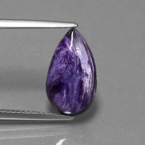 4.07 ct Violet Charoite Gemstone, Charoite Gem in Pear Cabochon Shape for Sale.