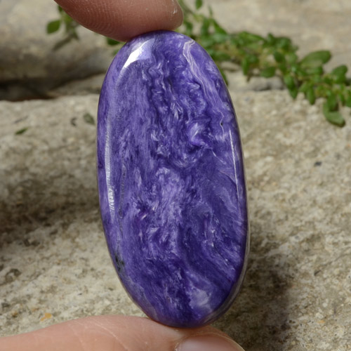Intense Violet Charoite Gem - 35.7ct Oval Cabochon (ID: 471318)