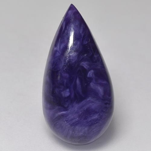 Dark Violet Charoite Gem - 7.8ct Pear Cabochon (ID: 528158)