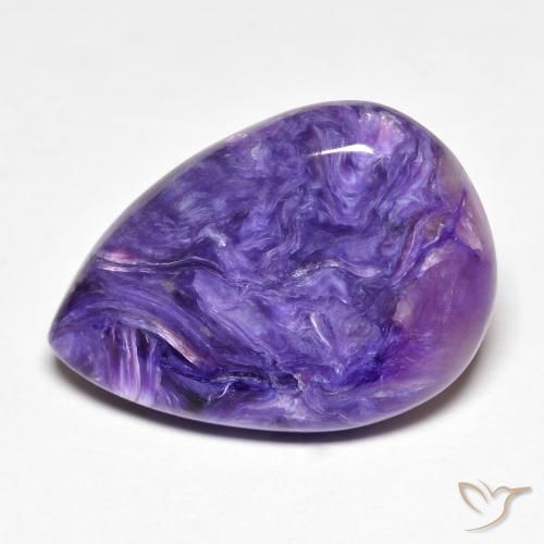 11,59 ct birnenschliff violetter Charoit aus Russland, Größe 21,4 x 15,1mm, Garantiert natürlicher Edelstein, Opaque Reinheit, 1 Stück Charoit in Samt Lila Violett Farbe, Mohs-Härte von 4,5 - 5, Photo A