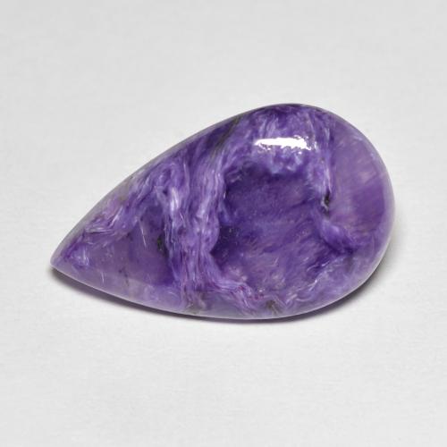 Charoïte Violet pear cabochon 19,1 x 11,5mm De Russie, poids de 7,45 ct, pierre gemme naturelle Non traité de pureté Opaque , 1 pièce de charoite, couleur : Violet pourpre velours, dureté de Mohs de 4.5 à 5, Photo A